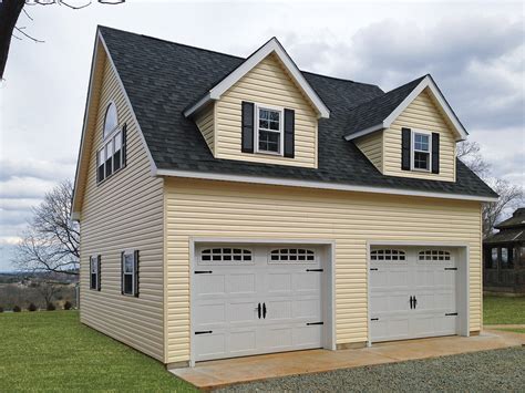 2 story garage. Additional Options. Pull Down Stairs to Second Floor Add $475. Install 3/4″ SmartFinish Wood Flooring in Truss Center Add $1.50 per Sq/ft. Upgrade to Attic Truss with 12′ Wide add $1 per sq/ft. Upgrade to 12 Pitch Roof. ADD 20%. Our MEGA garage gives you 2 full floors of shed space that will offer you the most storage for your money ... 