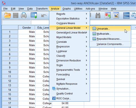 2 Way Anova Setup Spss Two Time Points