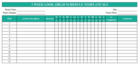 2 Weeks Look Ahead Schedule