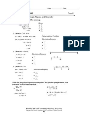 Full Download 2 5 Practice Reasoning In Algebra And Geometry Form G 