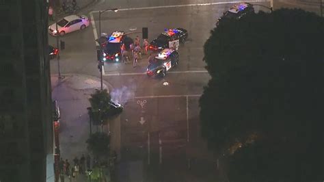 2-car crash ends with one vehicle inside downtown L.A. building