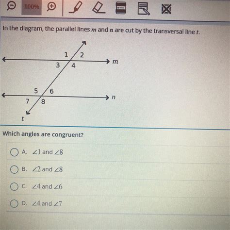 2. Lines m and n are parallel cut by transversal t which is also