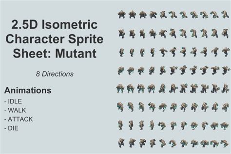 2.5D Isometric Character Sprite Sheet Mutant 2D Characters Unity