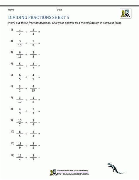 20+ Free Dividing Fractions by Fractions Worksheet Pages