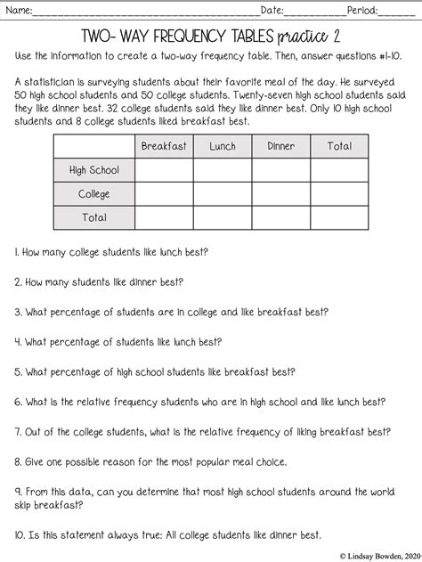 20 2 Way Table Worksheet Worksheet From Home Two Way Table Worksheet With Answers - Two Way Table Worksheet With Answers