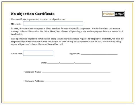 20 Free Sample No Objection Certificate Templates