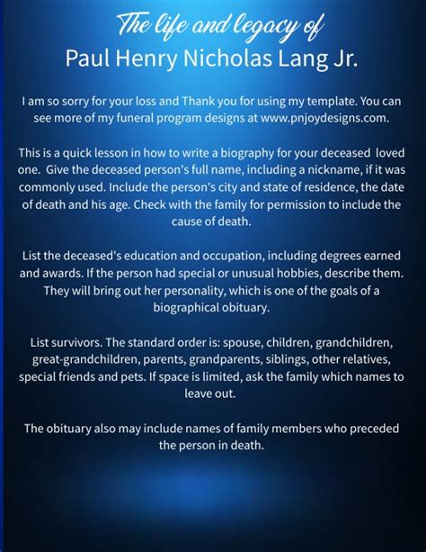 20 Funeral Biography Samples with PDF Template
