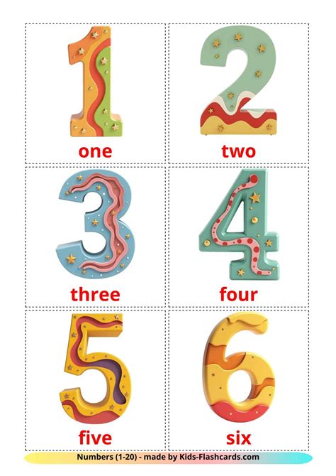 20 Numbers (120) Flashcards in PDF English Pictures