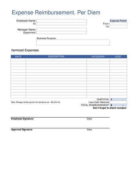 20 Per Diem Form Template Free Popular Templates Design