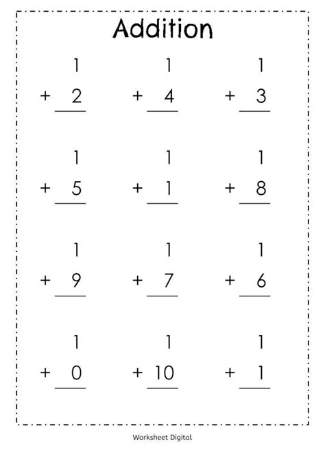 20 Printable Addition Worksheets Numbers 110 for Preschool