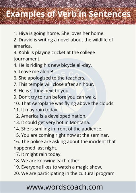 20 Verb Sentences, Verb Examples in Sentences Example Sentences