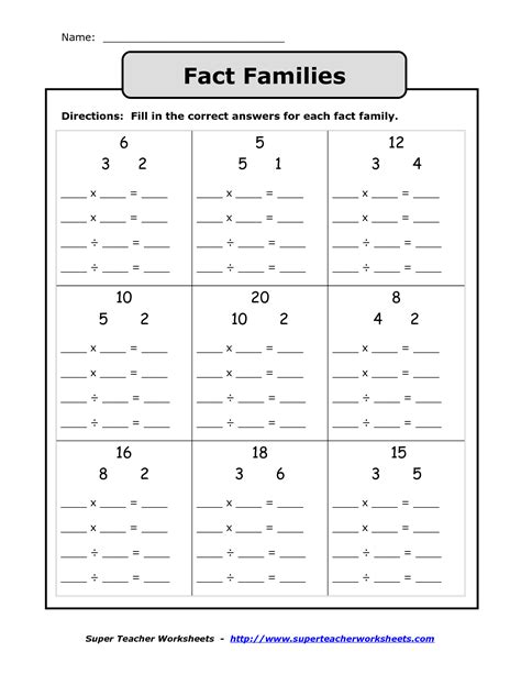 20 Fact Family Worksheets Multiplication Division Number Families Worksheet - Number Families Worksheet