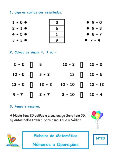 20 fichas matemática - números e operações - 2 º ano