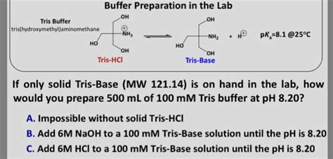 20 mm tris buffer preparation.  Tris buffer has a pKa of approximately 8.  Store at room .  If n...