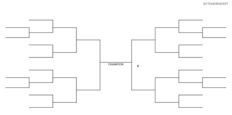 This printable double elimination tournament bracket with spaces for 20 teams is designed so each player that loses their initial match plays a second elimination round in the losers bracket for the chance to come back and win. Download this printable tournament bracket: Download PDF Version. Download DOC Version.. 
