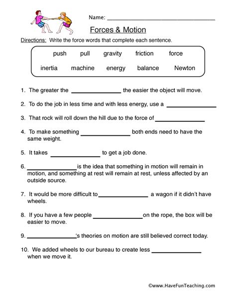 20 Worksheets On Force And Motion Worksheet From Forces Worksheet For 3rd Grade - Forces Worksheet For 3rd Grade