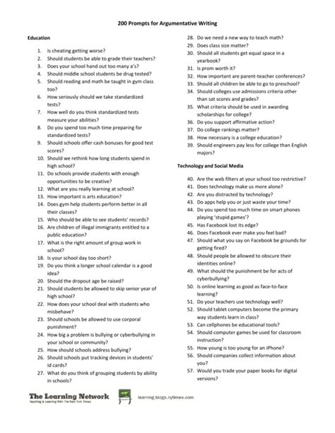 200 Prompts For Argumentative Writing The New York Persuasive Writing Prompts - Persuasive Writing Prompts