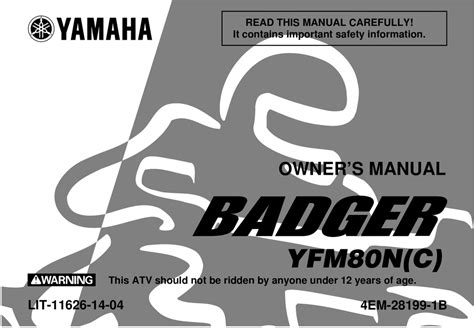 2000 2001 yamaha badger owners manual yfm 80 n c. - Fundamentals of modern manufacturing 5th edition solution manual.