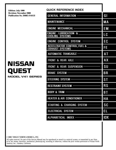2000 nissan quest workshop service manual. - Vdf lathe machine operating activities manual com.