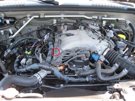 SOURCE: Diagram available for 01 Nissan Xterra Knock Sensor location? V6 3.3L The sensor is located underneath the air intake manifold on top of the engine block. This should take an experienced mechanic about 3-4 hours to replace. Fig. Engine compartment component locations Hope this help (remember rated this free help) Good luck.