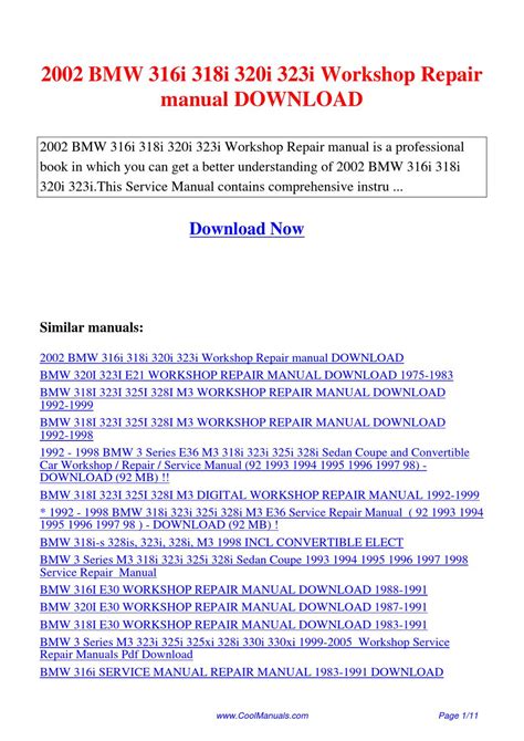 Read 2002 Bmw 316I 318I 320I 323I Owner Repair Manual 