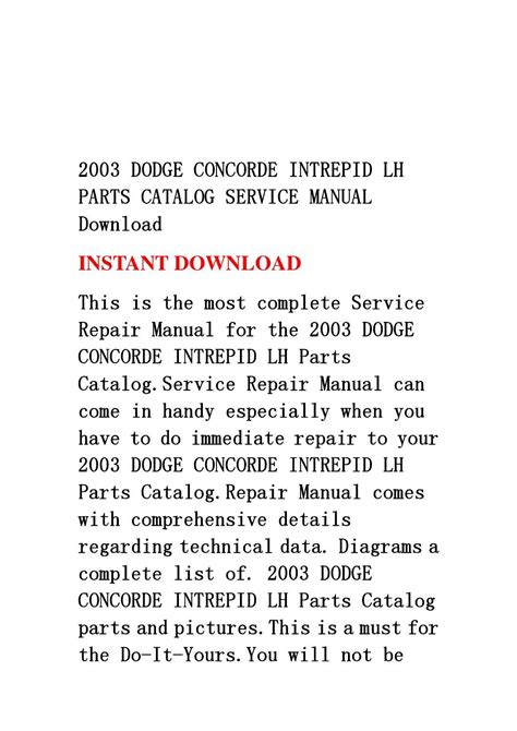2003 dodge concorde intrepid lh parts catalog service manual. - Perry handbook of chemical engineering free download.