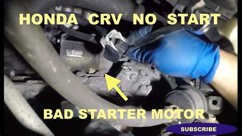 The starter on your Honda CR-V is a motor that receives power from the battery when you turn the key in the ignition. That energy is used to extend a spinning shaft in the starter, which engages the flexplate and crankshaft to start the engine. The starter motor, shaft, or solenoid may wear out as a result of exposure to heat or contaminants .... 