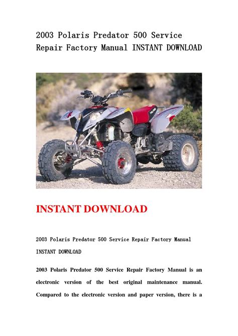 Read 2003 Polaris Predator 500 Service Manual 