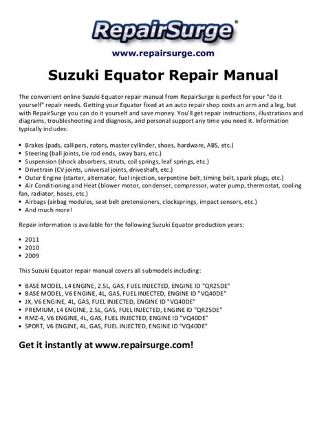 2005 2006 2007 2008 2009 2010 suzuki equator repair manual. - John deere 336 empacadora manual de servicio.