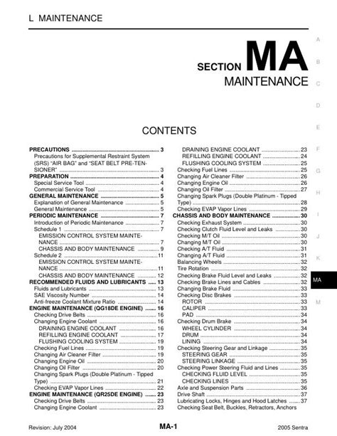 Full Download 2005 Nissan Sentra Maintenance Guide 