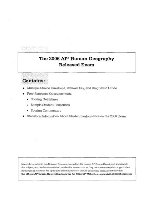 2006 Ap Human Geography Released Exam Answers