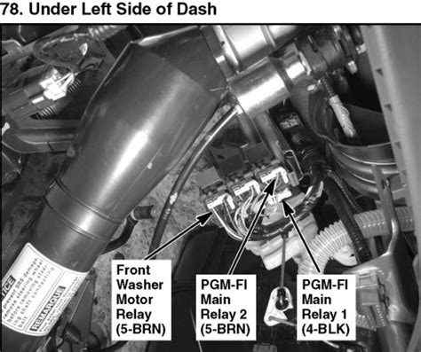 2007 honda pilot fuel pump relay location. Replace any blown fuses, and check if the device works. Turn the ignition switch to LOCK (0). Make sure the headlights and all other accessories are off. Remove the cover from the fuse box. Check each of the large fuses in the under-hood fuse box by looking through the top at the wire inside. 