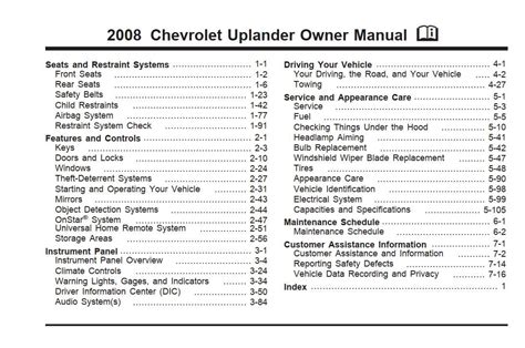 Read Online 2008 Chevy Chevrolet Uplander 08 Owners Manual Pdf 