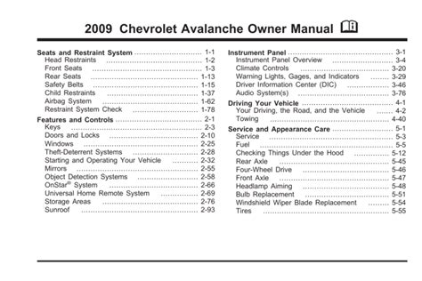 2009 chevy chevrolet avalanche owners manual. - Lengua y folklore de santo domingo.