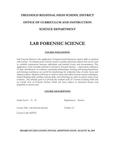 2010 Lab Forensic Science Freehold Regional High School High School Forensic Science Worksheets - High School Forensic Science Worksheets