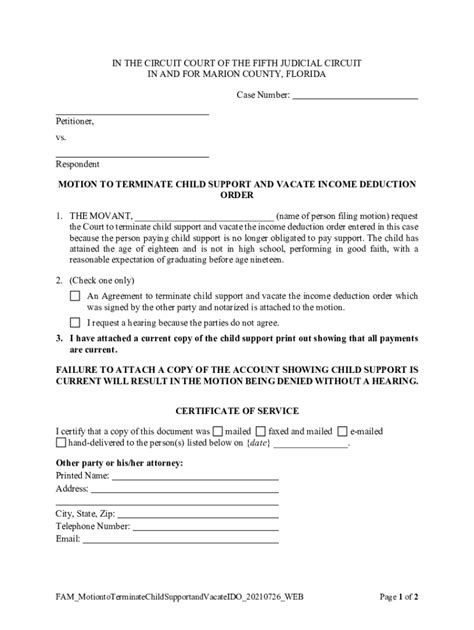 20102022 Form FL Motion to Terminate Child Support and Vacate