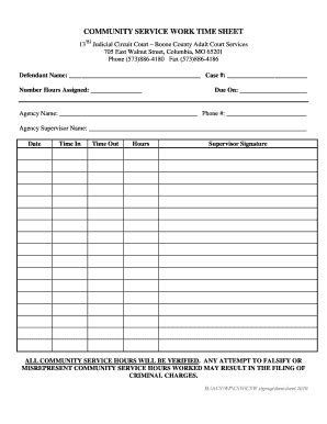 20102023 Form MO Community Service Work Time Sheet Fill Online