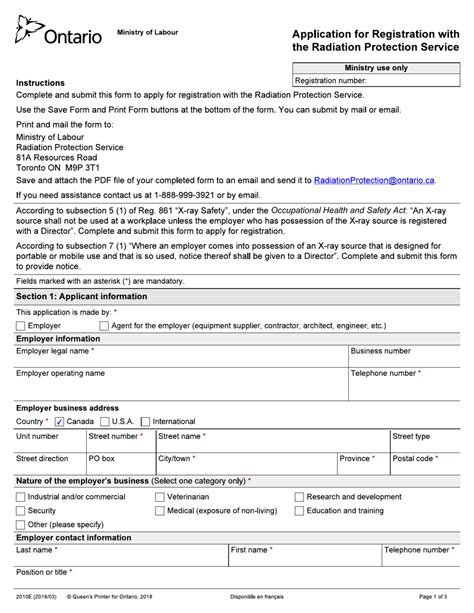 Download Fillable Form 2010e In Pdf - The Latest Version Applicable For 2024. Fill Out The Application For Registration With The Radiation Protection Service - Ontario Canada Online And Print It Out For Free. Form 2010e Is Often Used In Ontario Ministry Of Labour, Immigration, Training And Skills Development, Ontario Legal Forms And Canada Legal Forms.. 