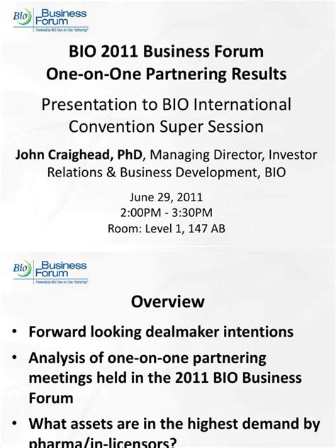 2011 BIO Business Forum Partnering Report