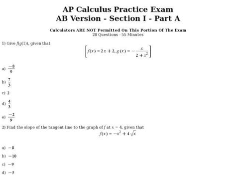 2011 Ab Calculus Multiple Choice