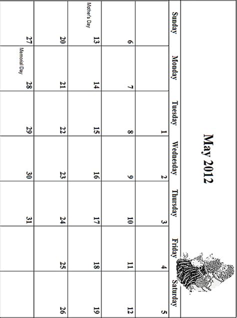 2012 Coloring Calendar Grid May