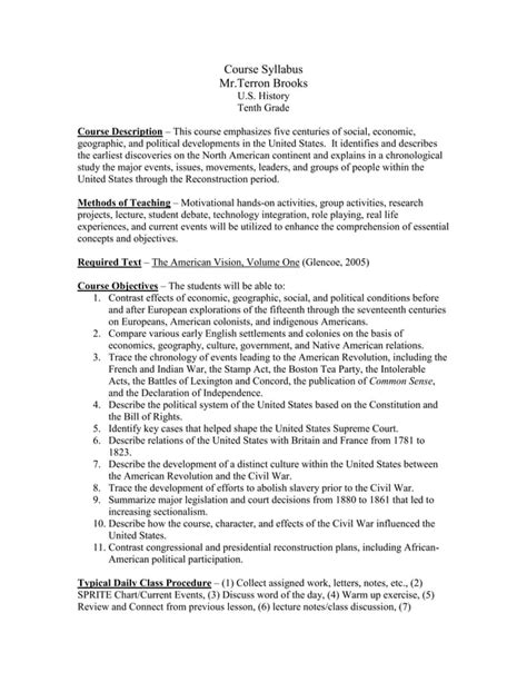 2012 US History course syllabus
