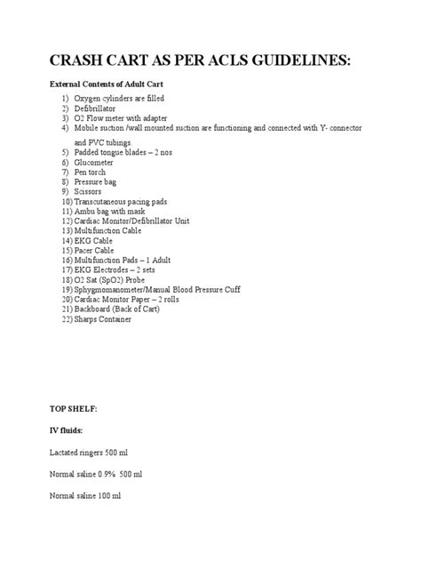 2012 Acls Guidelines For Crash Cart Contents