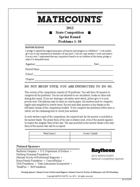 2012 Mathcounts School Sprint Round Solutions