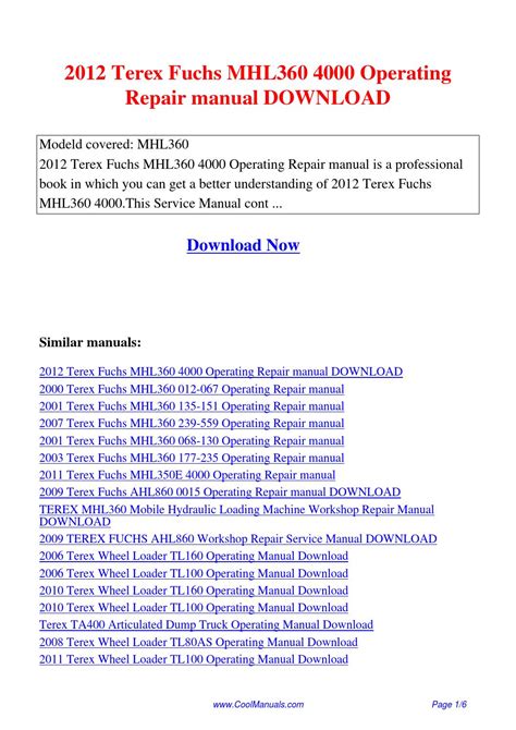 2012 terex fuchs mhl360 4000 operating repair manual download. - Math makes sense 6 teacher guide.