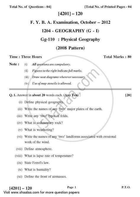 Download 2012 Question Paper Of Geogrpy Fy Bsc 