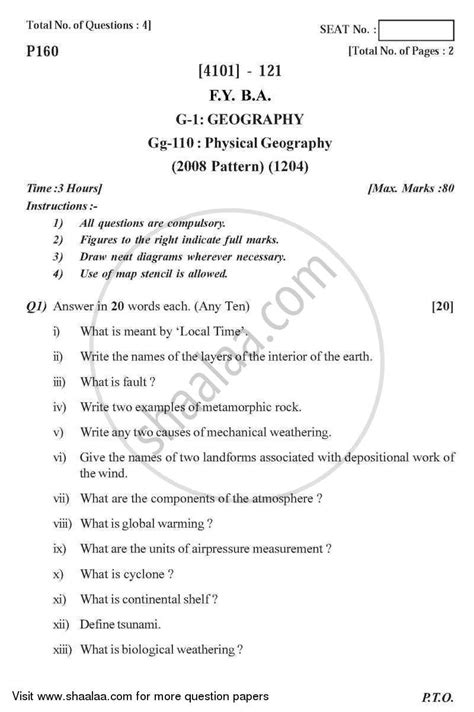 Download 2012 Question Paper Of Geogrpy Fy Bsc 