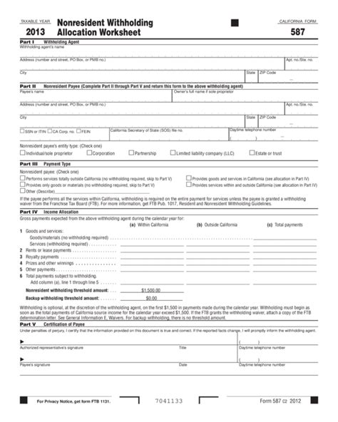 2013 Form 587 Nonresident Withholding Allocation Worksheet Edit
