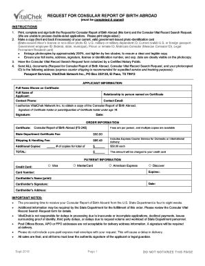 2013 Form VitalChek Request for Consular Report of Birth Abroad Fill