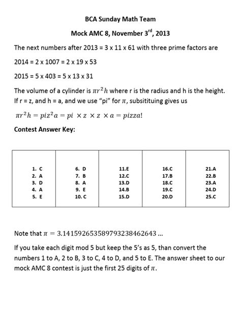 2013 Amc 8 Answer Key Pace